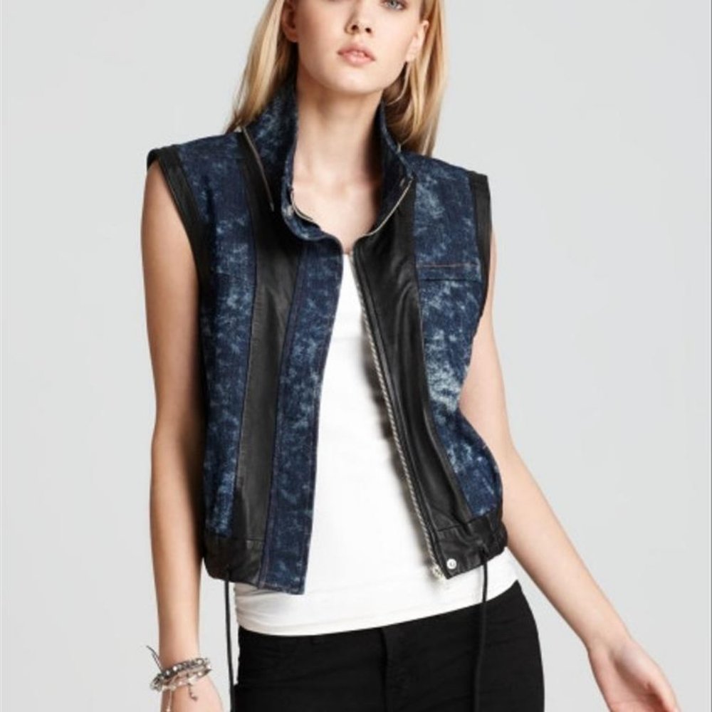 Cut25 by Yigal Azrouel Leather Denim Vest 4